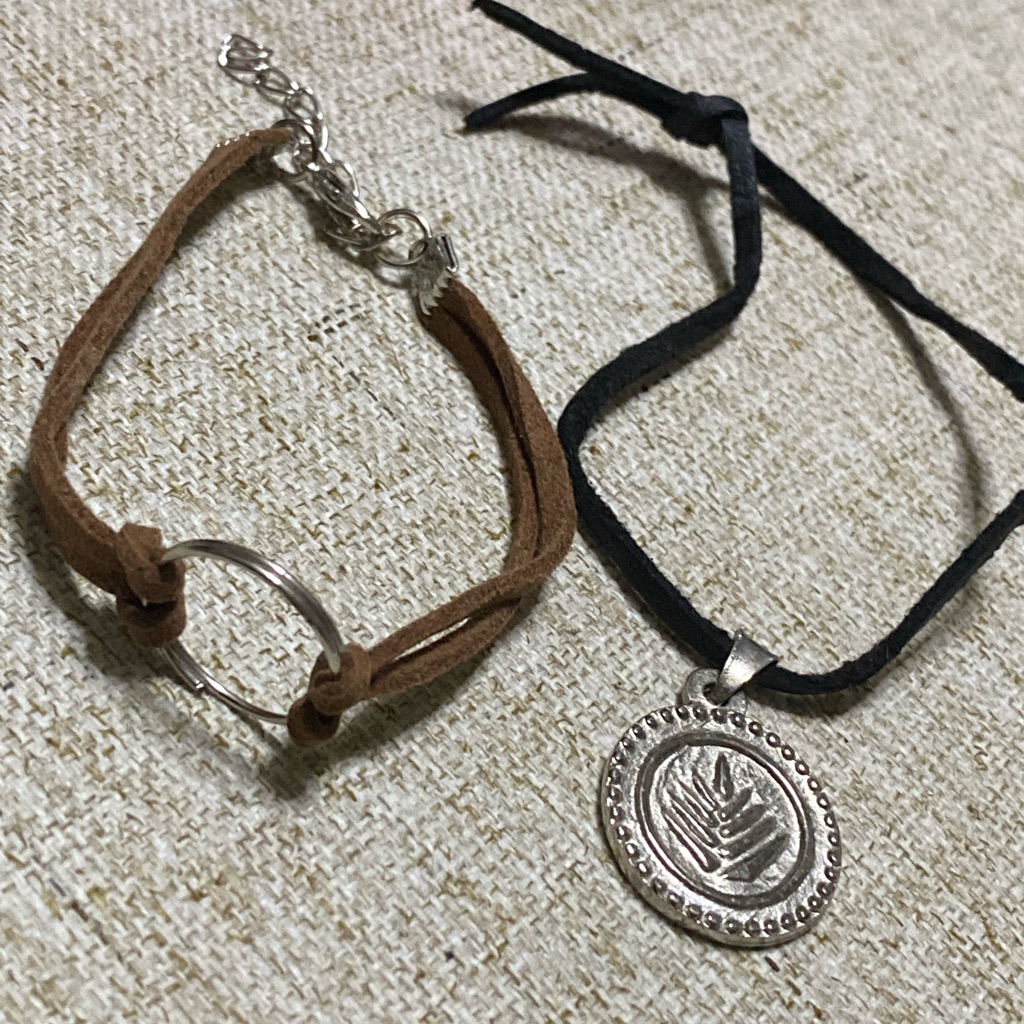 Silver And Brown Leather Bracelet Set